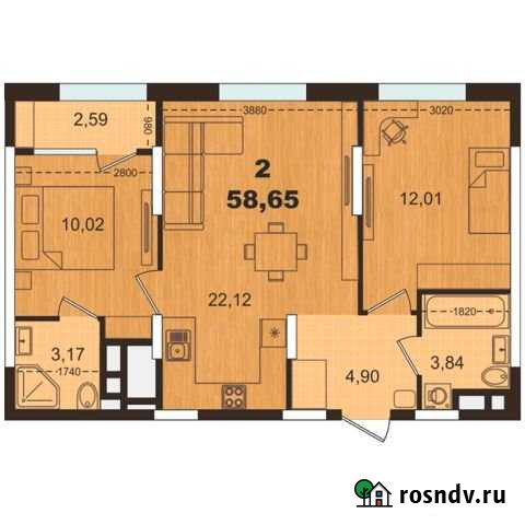 2-комнатная квартира, 58.6 м², 15/26 эт. на продажу в Рязани Рязань - изображение 1