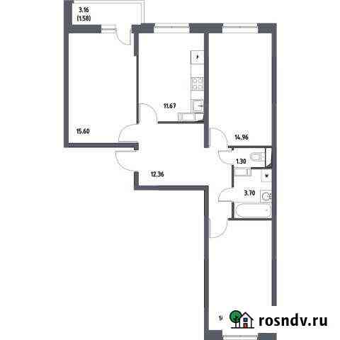 3-комнатная квартира, 75.8 м², 16/17 эт. на продажу в Октябрьском Московской области Октябрьский