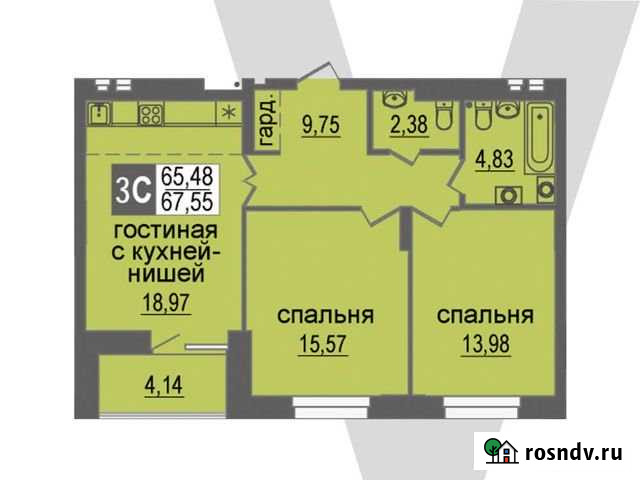 3-комнатная квартира, 67.6 м², 17/17 эт. на продажу в Кольцово Кольцово - изображение 1