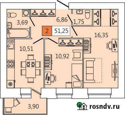 2-комнатная квартира, 51 м², 11/11 эт. на продажу в Северодвинске Северодвинск - изображение 1