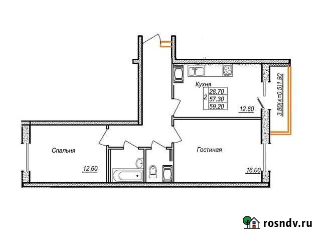2-комнатная квартира, 59.2 м², 25/25 эт. на продажу в Сертолово Сертолово - изображение 1