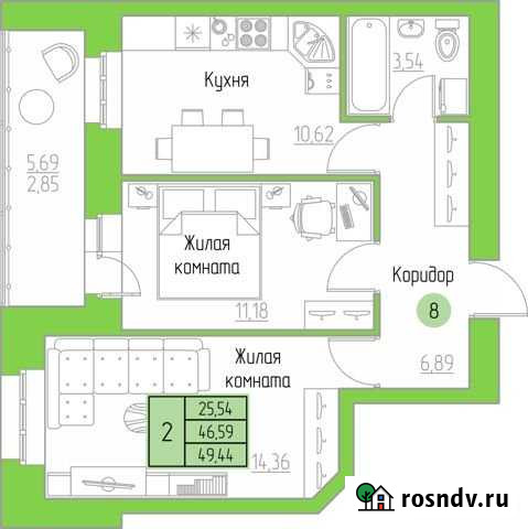 2-комнатная квартира, 49.4 м², 2/10 эт. на продажу в Кирове Киров - изображение 1