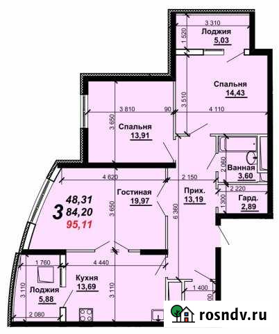 3-комнатная квартира, 95.1 м², 9/16 эт. на продажу в Рязани Рязань - изображение 1