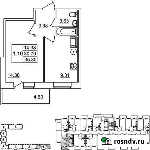 1-комнатная квартира, 35.3 м², 9/12 эт. на продажу в Янино-1 Янино-1 - изображение 1