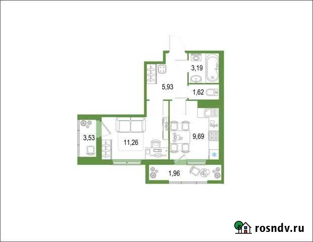 1-комнатная квартира, 34.5 м², 21/22 эт. на продажу в Кудрово Кудрово - изображение 1