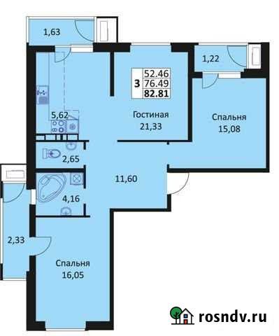 3-комнатная квартира, 81 м², 16/22 эт. на продажу в Краснодаре Краснодар - изображение 1