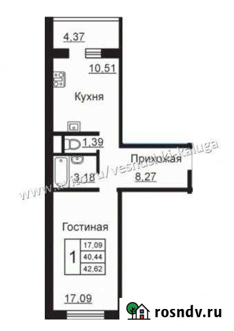 1-комнатная квартира, 42.6 м², 3/10 эт. на продажу в Калуге Калуга - изображение 1