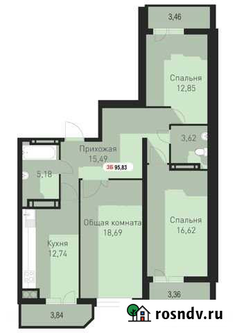 3-комнатная квартира, 95.8 м², 4/15 эт. на продажу в Астрахани Астрахань - изображение 1
