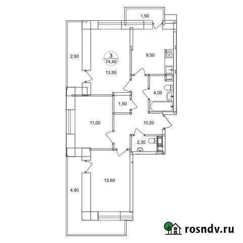 3-комнатная квартира, 74.4 м², 13/18 эт. на продажу в Люберцах Люберцы