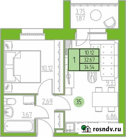 1-комнатная квартира, 34.5 м², 4/4 эт. на продажу в Кирове Киров - изображение 1