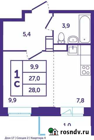 1-комнатная квартира, 27 м², 3/12 эт. на продажу в Красногорске Московской области Красногорск - изображение 1