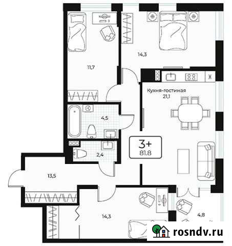 3-комнатная квартира, 81.8 м², 18/24 эт. на продажу в Тюмени Тюмень - изображение 1