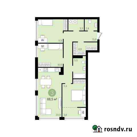 3-комнатная квартира, 88.4 м², 8/9 эт. на продажу в Новосибирске Новосибирск
