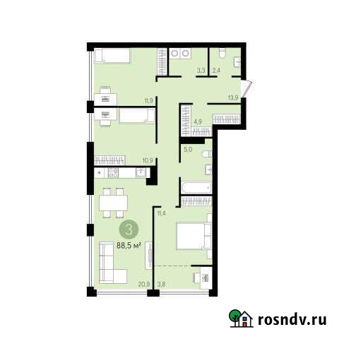 3-комнатная квартира, 88.4 м², 8/9 эт. на продажу в Новосибирске Новосибирск - изображение 1