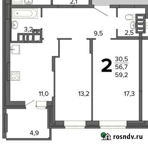2-комнатная квартира, 59.2 м², 11/16 эт. на продажу в Брянске Брянск - изображение 1