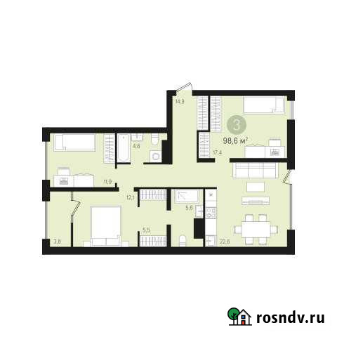 3-комнатная квартира, 98.5 м², 5/8 эт. на продажу в Сургуте Ханты-Мансийского АО Сургут - изображение 1