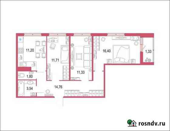 3-комнатная квартира, 71.4 м², 22/22 эт. на продажу в Кудрово Кудрово