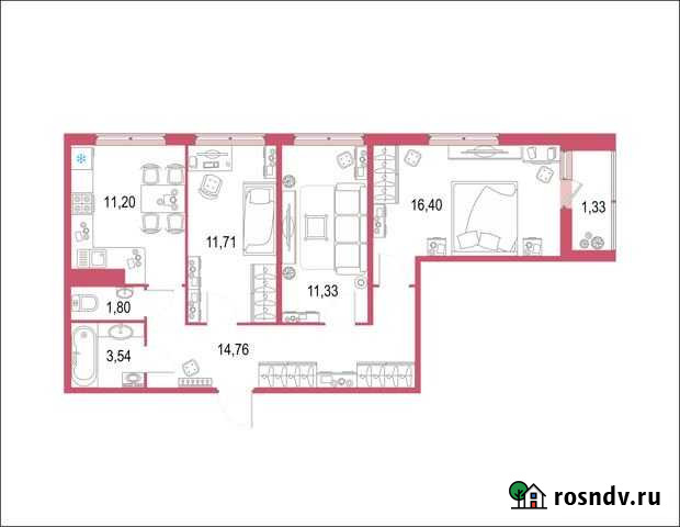 3-комнатная квартира, 71.4 м², 22/22 эт. на продажу в Кудрово Кудрово - изображение 1