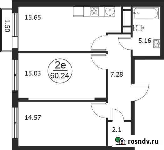 2-комнатная квартира, 60.2 м², 4/4 эт. на продажу в Некрасовском Московской области Некрасовский