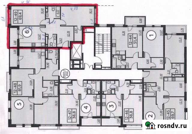 2-комнатная квартира, 69.4 м², 9/9 эт. на продажу в Мосрентгене Мосрентген - изображение 1