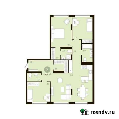 3-комнатная квартира, 106.4 м², 2/8 эт. на продажу в Тюмени Тюмень - изображение 1