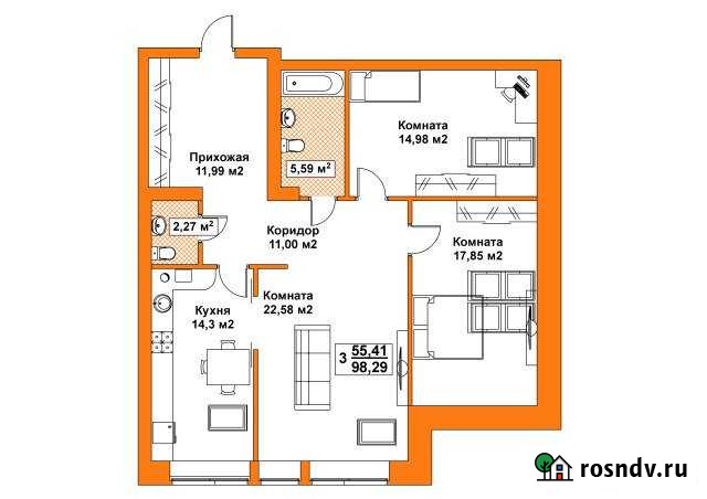 3-комнатная квартира, 98.3 м², 6/6 эт. на продажу в Твери Тверь - изображение 1
