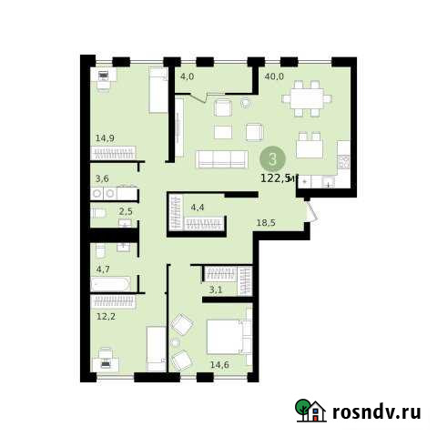 3-комнатная квартира, 119.6 м², 11/11 эт. на продажу в Екатеринбурге Екатеринбург - изображение 1