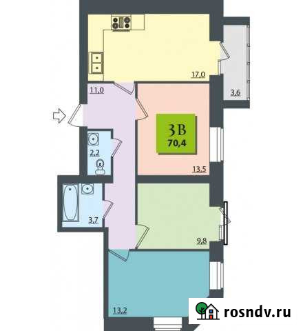 3-комнатная квартира, 70.4 м², 1/7 эт. на продажу в Волгограде Волгоград - изображение 1