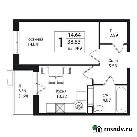 1-комнатная квартира, 38.8 м², 3/9 эт. на продажу в Ватутинках Ватутинки - изображение 1