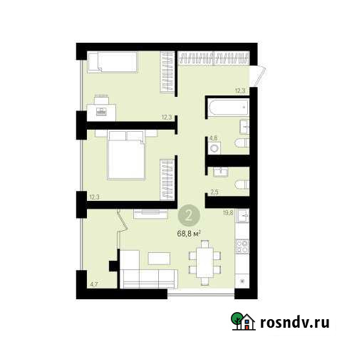 2-комнатная квартира, 68.7 м², 3/16 эт. на продажу в Сургуте Ханты-Мансийского АО Сургут - изображение 1