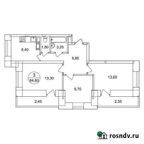 3-комнатная квартира, 64.6 м², 13/18 эт. на продажу в Люберцах Люберцы