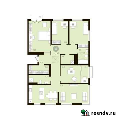 4-комнатная квартира, 125.4 м², 10/10 эт. на продажу в Тюмени Тюмень - изображение 1