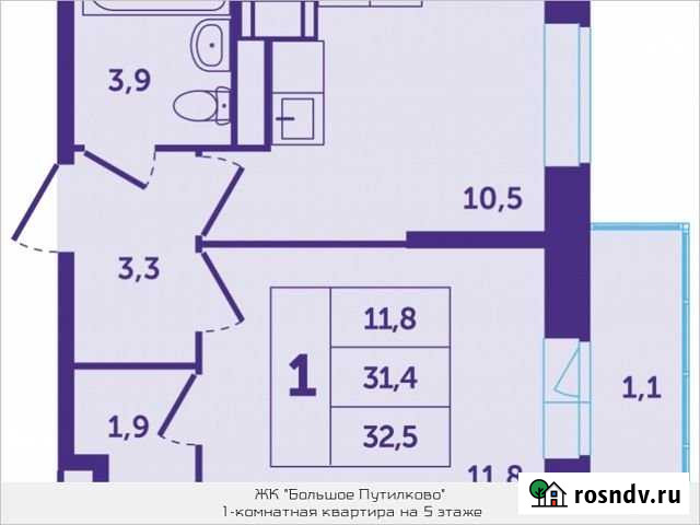 1-комнатная квартира, 32.3 м², 5/25 эт. на продажу в Красногорске Московской области Красногорск - изображение 1