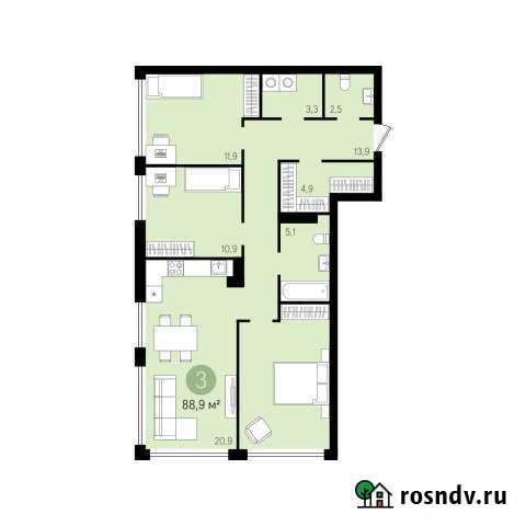 3-комнатная квартира, 88.8 м², 3/9 эт. на продажу в Новосибирске Новосибирск - изображение 1
