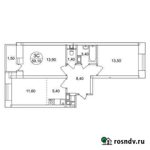 3-комнатная квартира, 59.1 м², 13/18 эт. на продажу в Люберцах Люберцы
