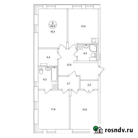 3-комнатная квартира, 99.8 м², 3/9 эт. на продажу в Заречье Заречье - изображение 1