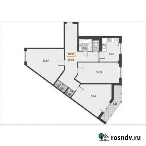 3-комнатная квартира, 101.4 м², 8/16 эт. на продажу в Кудрово Кудрово - изображение 1