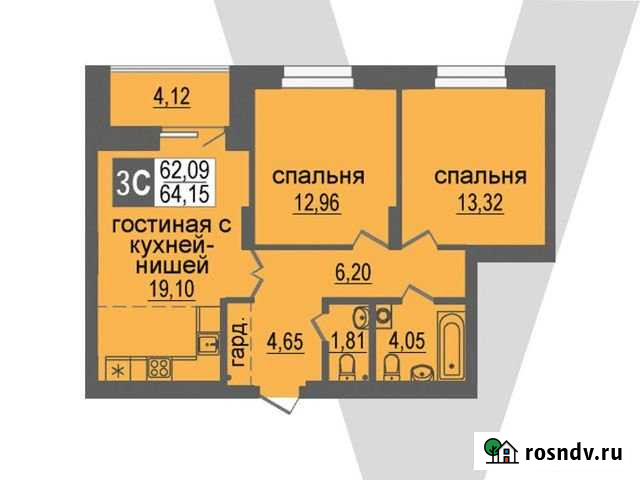 3-комнатная квартира, 64.2 м², 16/17 эт. на продажу в Кольцово Кольцово - изображение 1