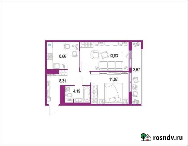 2-комнатная квартира, 49.5 м², 3/22 эт. на продажу в Кудрово Кудрово - изображение 1
