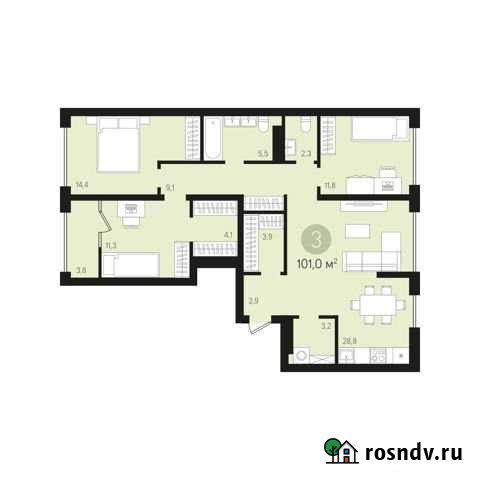 3-комнатная квартира, 100.9 м², 15/16 эт. на продажу в Сургуте Ханты-Мансийского АО Сургут - изображение 1