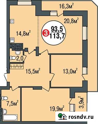 3-комнатная квартира, 113.7 м², 17/25 эт. на продажу в Новосибирске Новосибирск - изображение 1