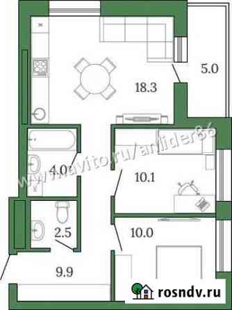2-комнатная квартира, 59.8 м², 10/16 эт. на продажу в Сургуте Ханты-Мансийского АО Сургут