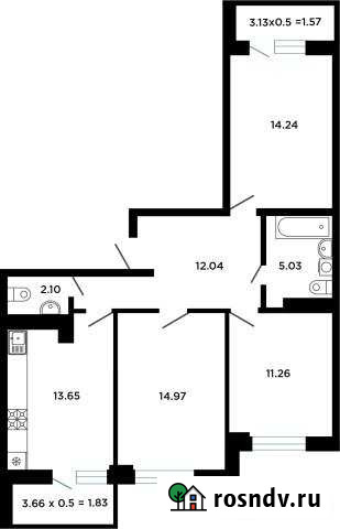3-комнатная квартира, 76.7 м², 5/16 эт. на продажу в Краснодаре Краснодар - изображение 1