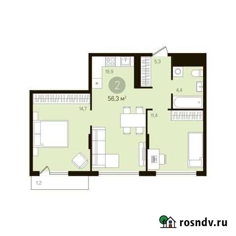 2-комнатная квартира, 57.7 м², 8/10 эт. на продажу в Тюмени Тюмень - изображение 1