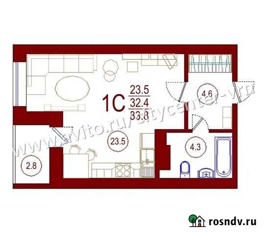 Квартира-студия, 33.8 м², 12/16 эт. на продажу в Воронеже Воронеж - изображение 1