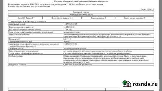 Участок ИЖС 6 сот. на продажу в Костроме Кострома