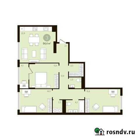 3-комнатная квартира, 96.4 м², 8/10 эт. на продажу в Тюмени Тюмень - изображение 1