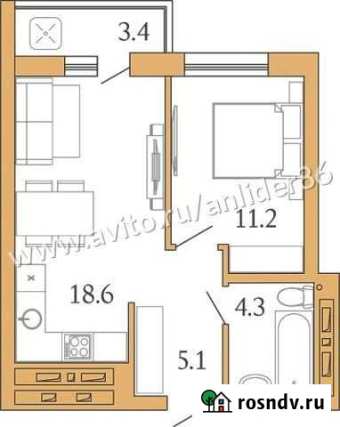 1-комнатная квартира, 42.6 м², 14/18 эт. на продажу в Сургуте Ханты-Мансийского АО Сургут - изображение 1