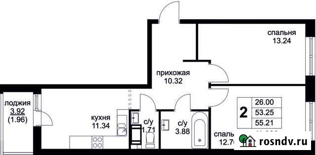 2-комнатная квартира, 55.2 м², 4/9 эт. на продажу в Московском Московской области Московский - изображение 1