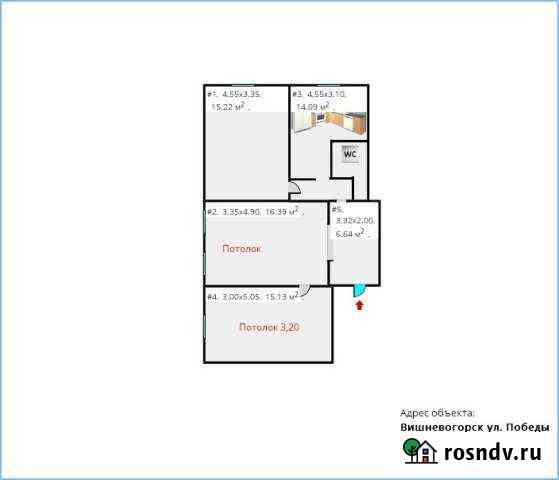 3-комнатная квартира, 67 м², 3/3 эт. на продажу в Вишневогорске Вишневогорск